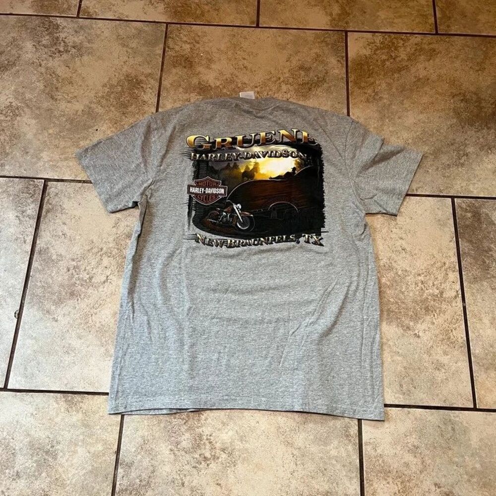Vintage Harley Davidson Gruene Shirt Grey New Braunfels Texas Hall Mens L